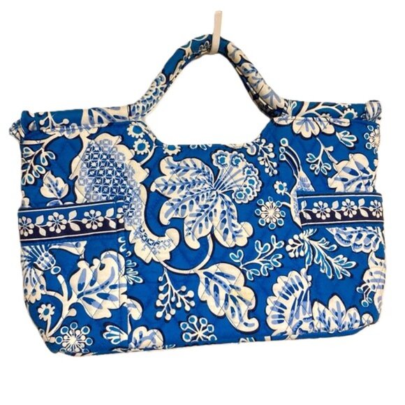VERA BRADLEY Blue Lagoon Dual Handle Floral Structured Bag 15.5 x 11 x 4.5 in - Picture 1 of 12
